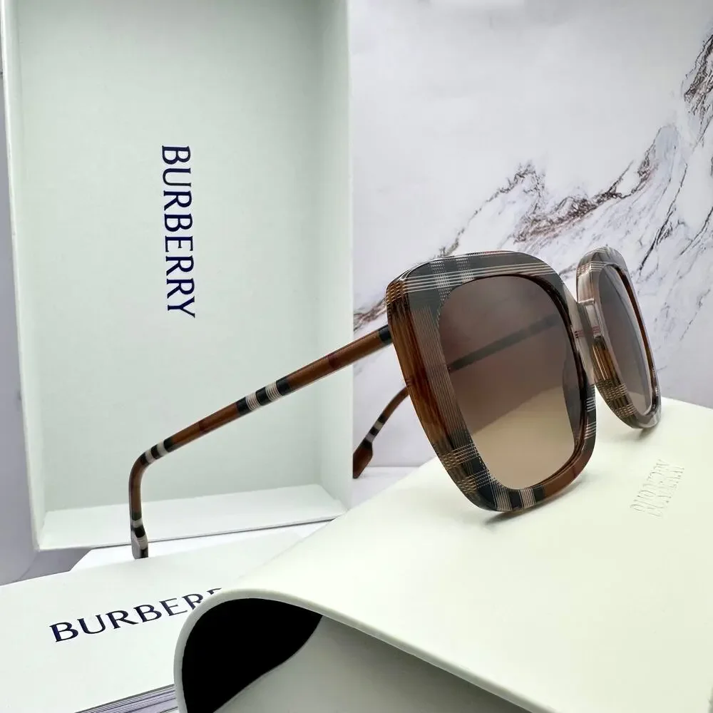 New Burberry Sunglasses Brown Check Square Frames Gradient Lens w/ Case BURBERRY